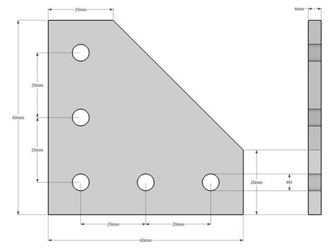 5 Hole 90 Degree Joining Plate 2020 V Slot Aluminum Profile CNC 3D Printer Parts [78303]